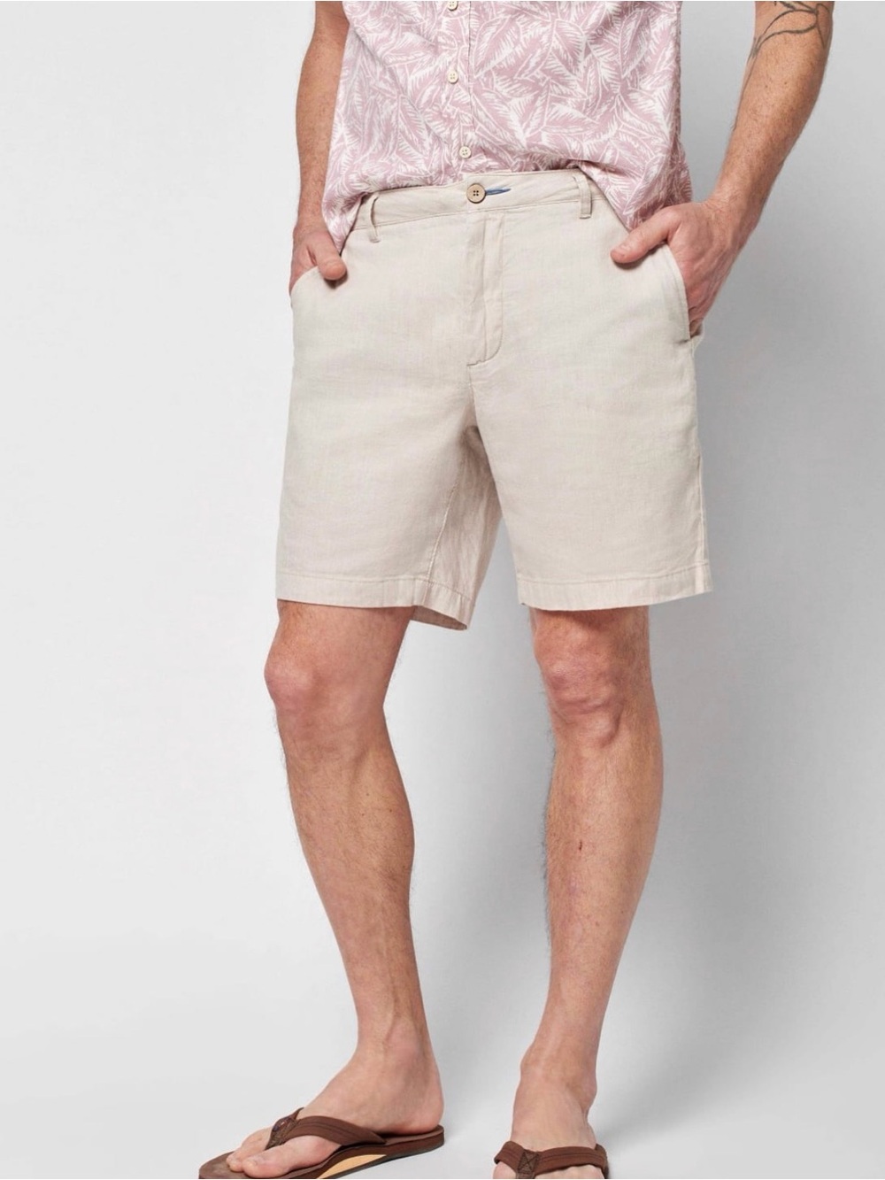 FAHERTY Mens Tradewinds Shorts Linen Blend Cotton Blend Size 36 Neutral Sand